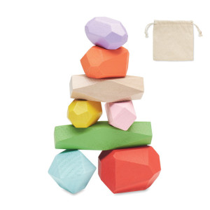 8 stacking wood rocks in pouch  Couleur:Beige